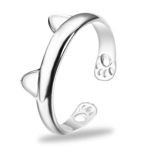 Cute Silver Cat Ears Ring (Resizable)