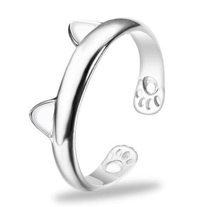Cute Silver Cat Ears Ring (Resizable)