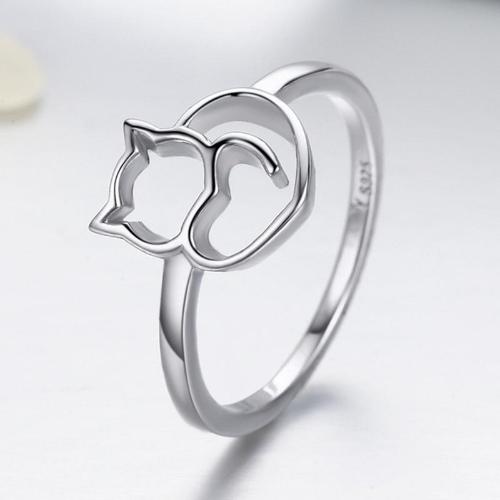 925 Sterling Silver Cat & Heart Ring