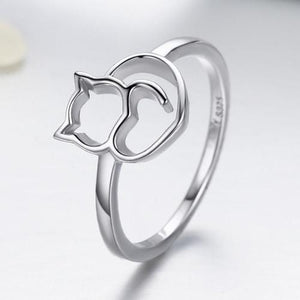 925 Sterling Silver Cat & Heart Ring