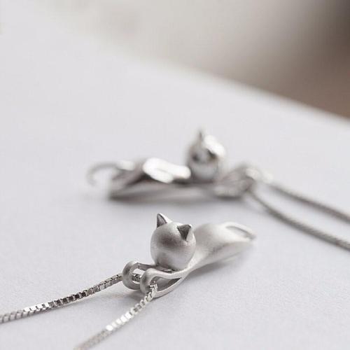 Silver Plated Kitty Cat Necklace (A Choice Of 2 Finishes)