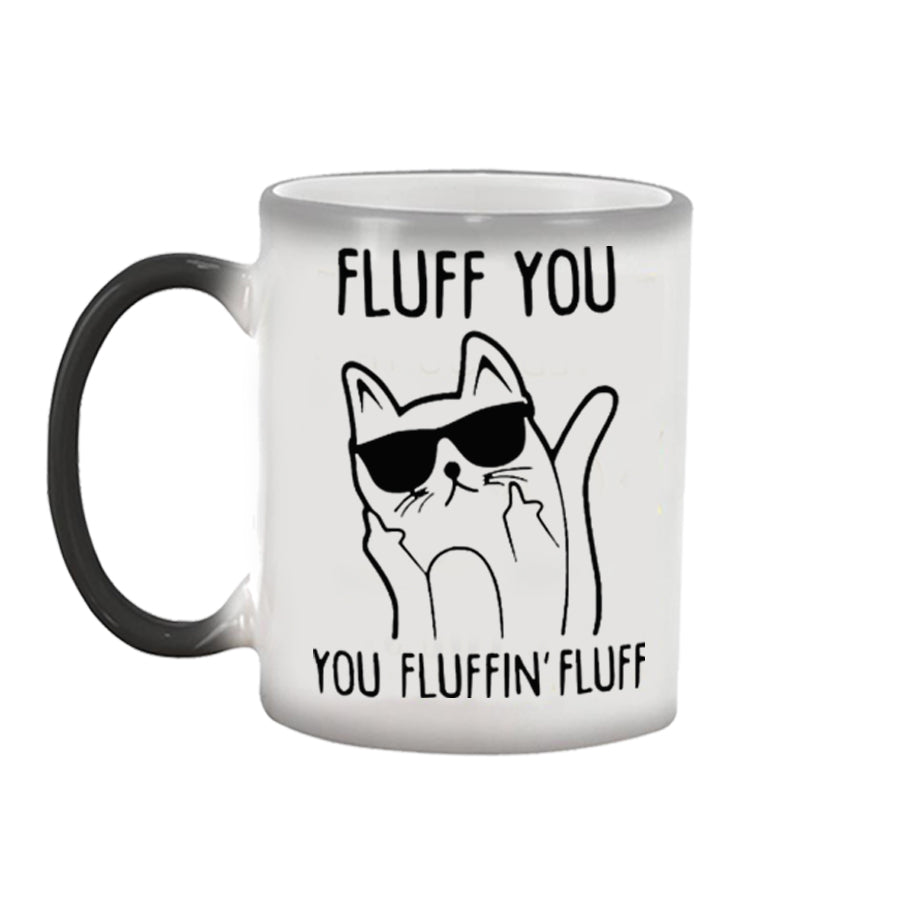 Fluff you ,cute cat Heat Sensitive Color Changing Ceramics Coffee Mug Cup Magic Tea Reactive Magical Mug Novelty Gifts 1pc