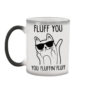Fluff you ,cute cat Heat Sensitive Color Changing Ceramics Coffee Mug Cup Magic Tea Reactive Magical Mug Novelty Gifts 1pc