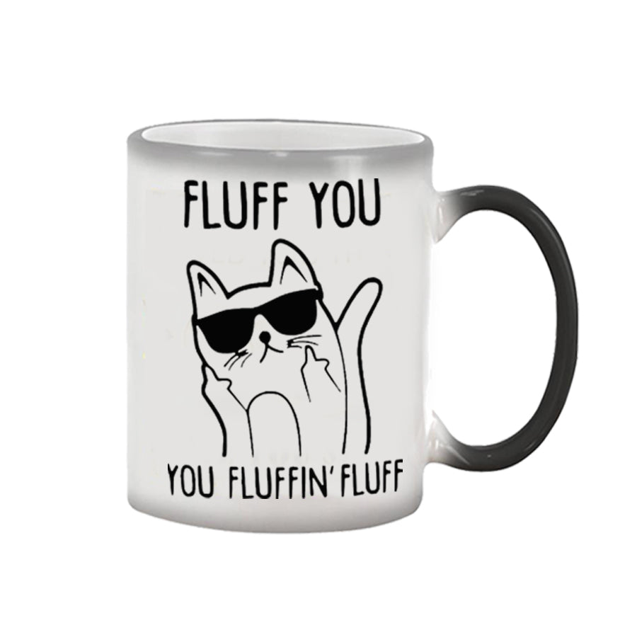 Fluff you ,cute cat Heat Sensitive Color Changing Ceramics Coffee Mug Cup Magic Tea Reactive Magical Mug Novelty Gifts 1pc