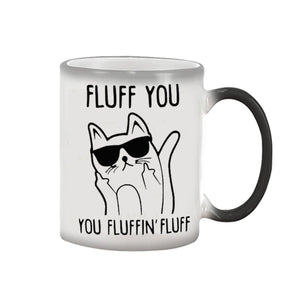 Fluff you ,cute cat Heat Sensitive Color Changing Ceramics Coffee Mug Cup Magic Tea Reactive Magical Mug Novelty Gifts 1pc