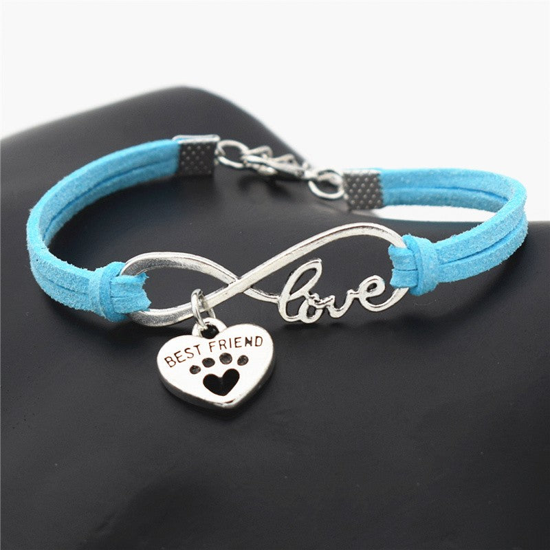 Best Friend Silver Paw Leather Bracelet