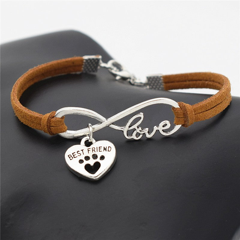 Best Friend Silver Paw Leather Bracelet