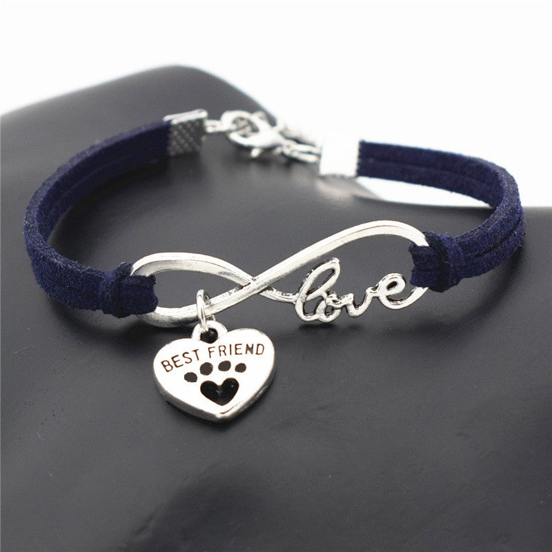 Best Friend Silver Paw Leather Bracelet