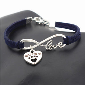 Best Friend Silver Paw Leather Bracelet