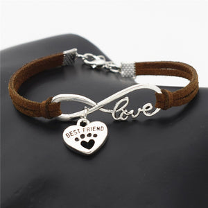 Best Friend Silver Paw Leather Bracelet