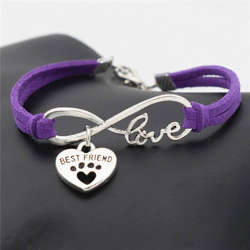 Best Friend Silver Paw Leather Bracelet