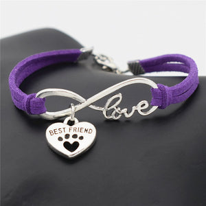 Best Friend Silver Paw Leather Bracelet