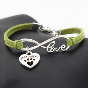 Best Friend Silver Paw Leather Bracelet