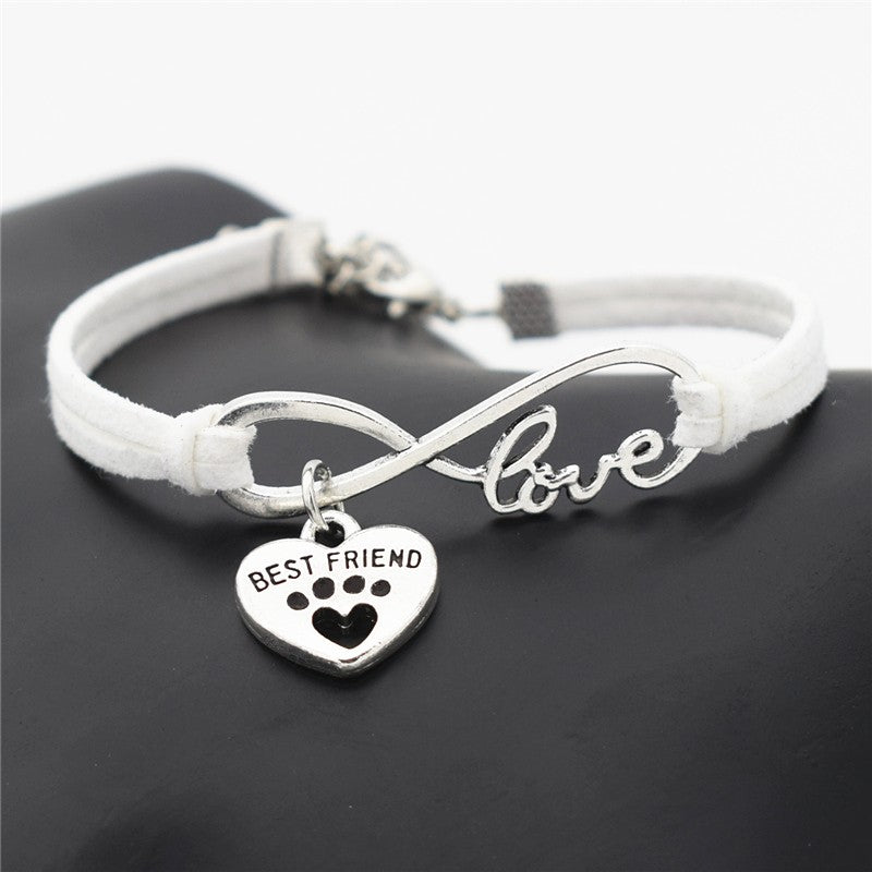 Best Friend Silver Paw Leather Bracelet