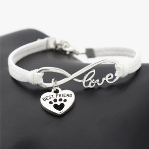 Best Friend Silver Paw Leather Bracelet