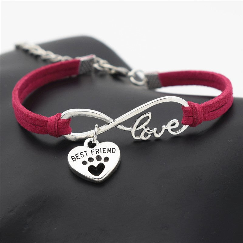 Best Friend Silver Paw Leather Bracelet