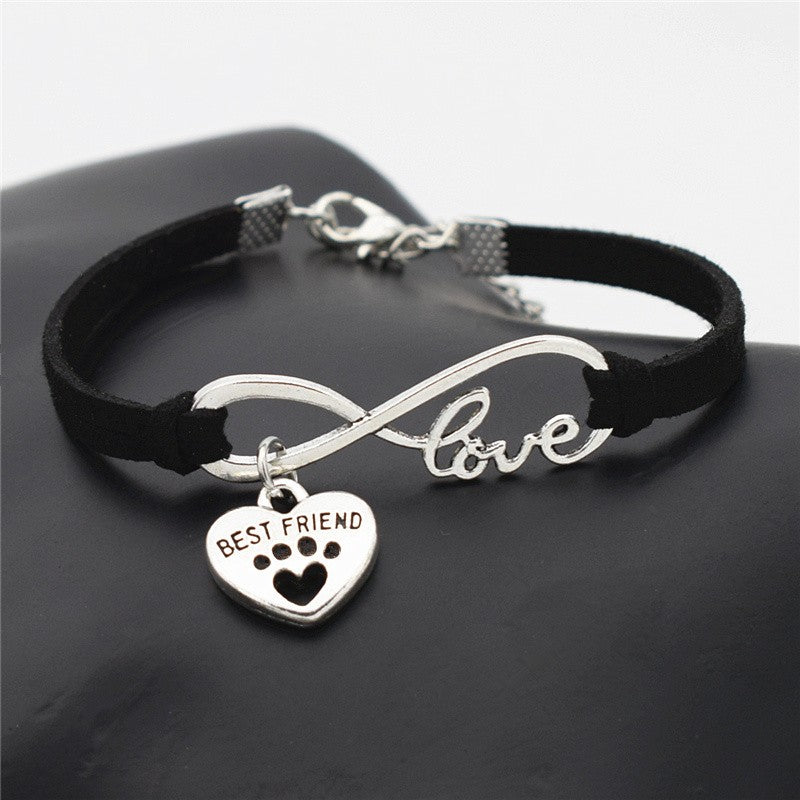 Best Friend Silver Paw Leather Bracelet