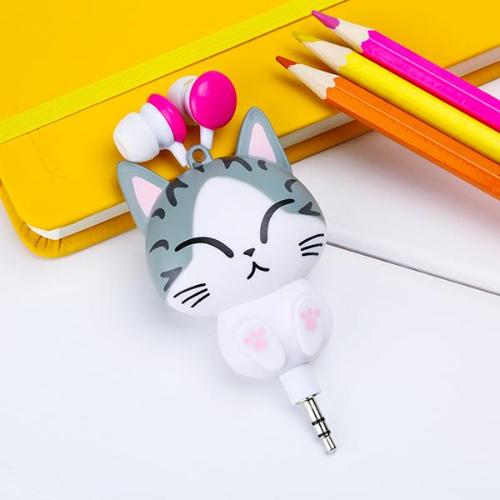 Retractable Earphones ~ Fun Cat Cartoon Design (2 To Choose From)