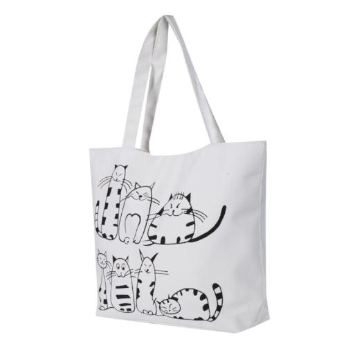 Canvas Beach/Shoulder Bag Cartoon Cat Printed Design