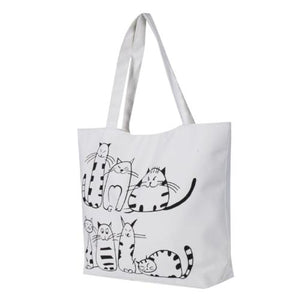 Canvas Beach/Shoulder Bag Cartoon Cat Printed Design