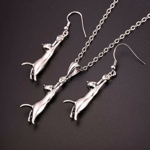 "Lucky Cat" Charm Necklace & Earrings Set